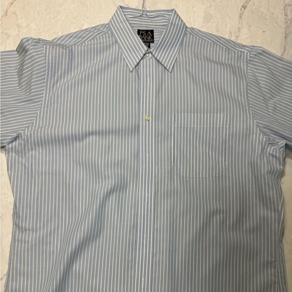 JoS.A. Bank Men’s Light Blue, Yellow and White Stripe Dress Shirt
